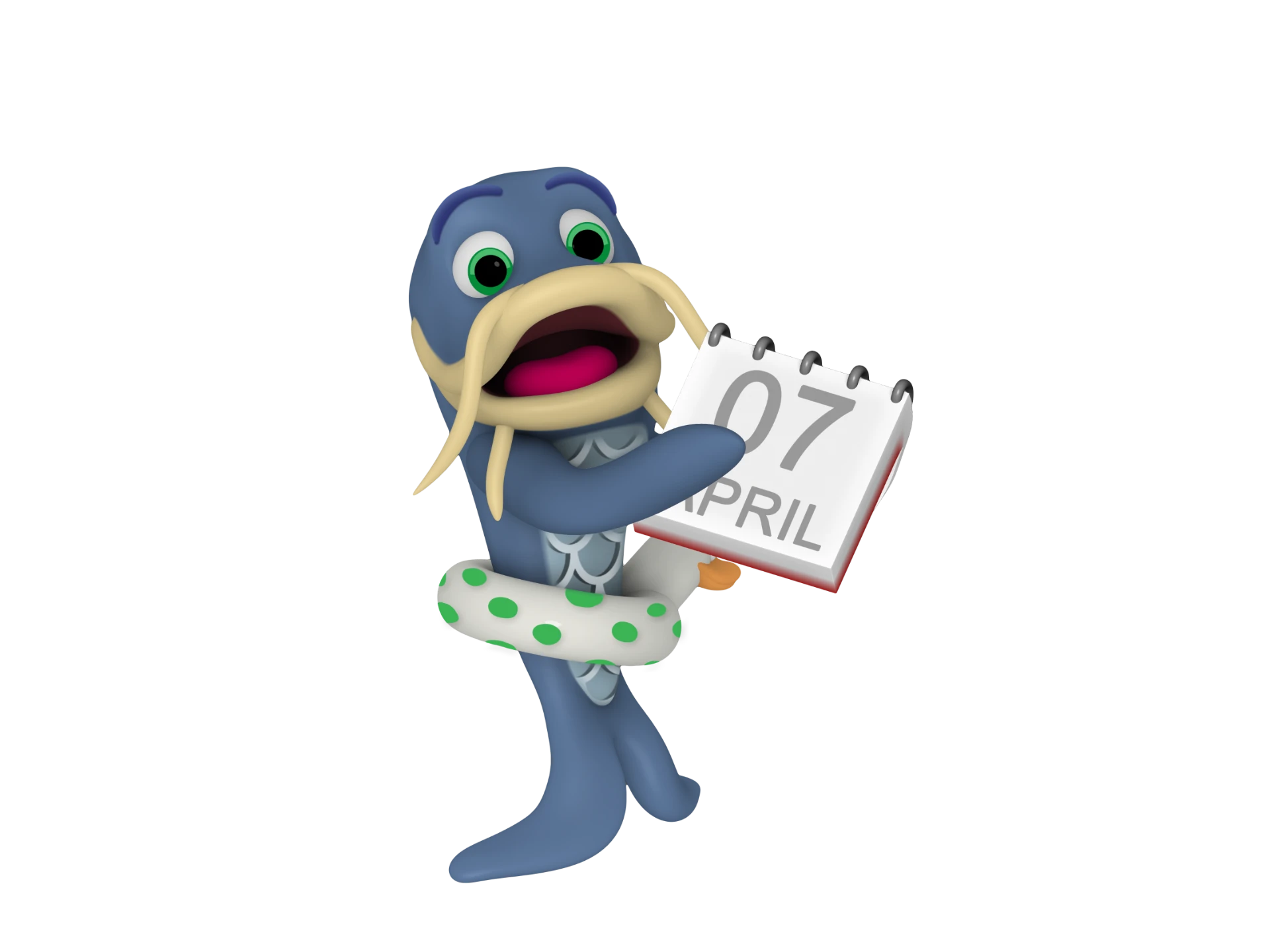 Meerval-mascotte met kalender